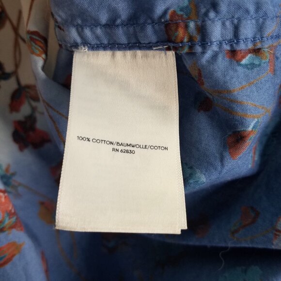 Lands End Button Up Shirt Women 2X 20-22 Cotton Roll Tab Sleeve Floral Ombre Blu - Picture 11 of 16
